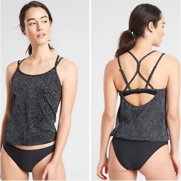 Athleta Other - Athleta swim top tankini side scrunch Black Sands Blousy tankini 34D/DD